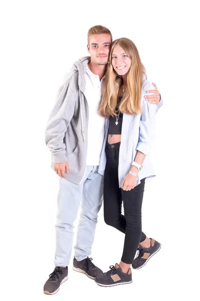 Teenage Couple Posing Isolated White — Stock Photo, Image