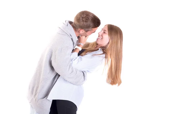 Teenage Couple Posing Isolated White — Stock Photo, Image