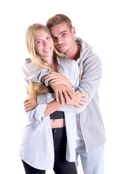 Teenage Couple Posing Isolated White — Stock Photo, Image