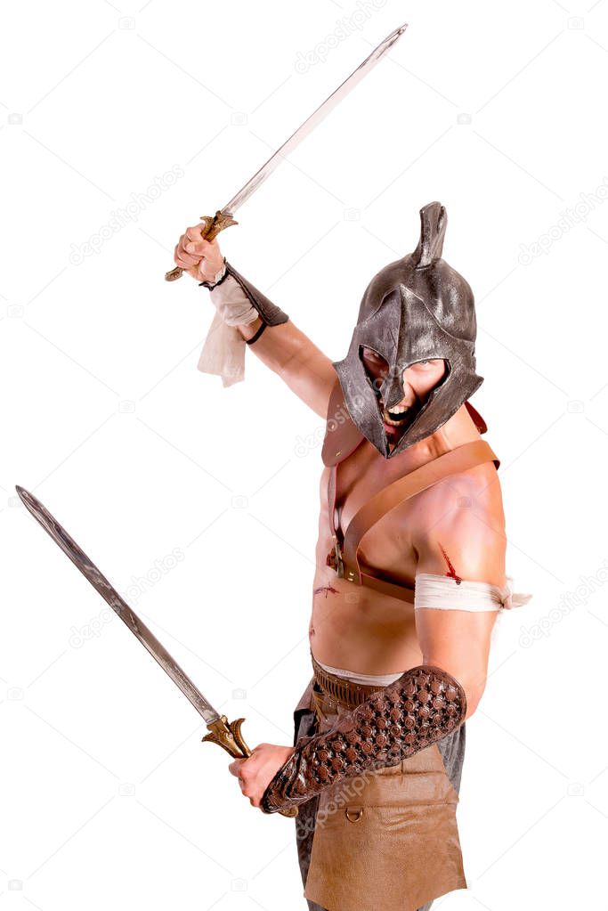 strong gladiator isolated in white background