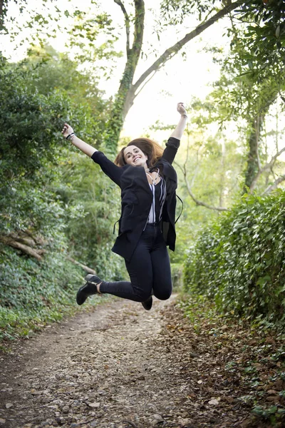 Beautiful Young Girl Having Fun Forest Daytime — Stock Photo, Image