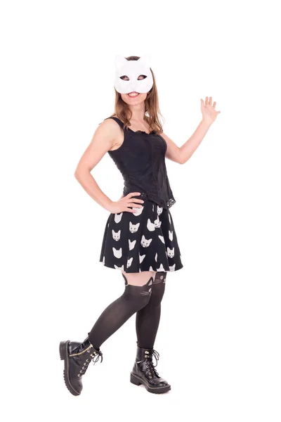 Jonge Vrouw Masker Geïsoleerd Witte Achtergrond — Stockfoto