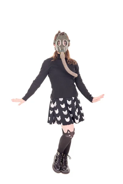 Junge Frau Vintage Gasmaske Isoliert Auf Weißem Hintergrund — Stockfoto