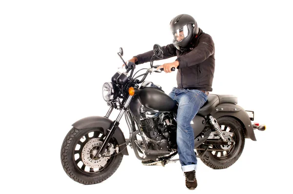 Junger Mann Mit Motorrad Isoliert Auf Weißem Hintergrund — Stockfoto