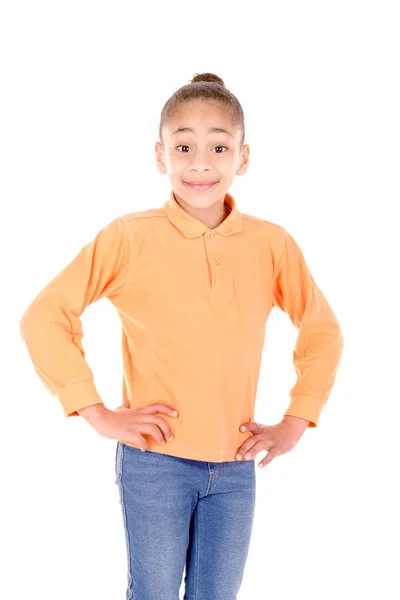 Niña Afroamericana Posando Sobre Fondo Blanco —  Fotos de Stock