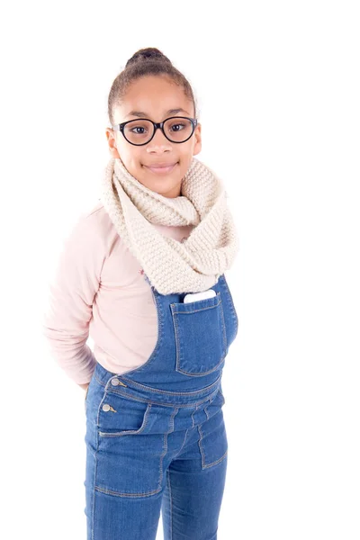 非裔美国人的种族小女孩在白色背景上摆姿势 — 图库照片