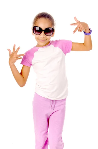 African American Ethnicity Little Girl Posing White Background — Stock Photo, Image