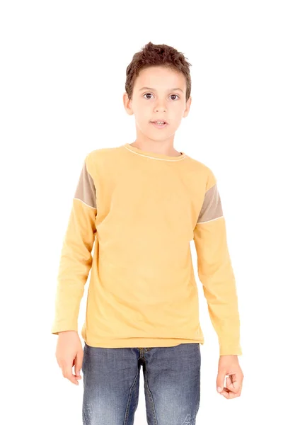 Vrolijke Kleine Jongen Geïsoleerd Witte Achtergrond — Stockfoto