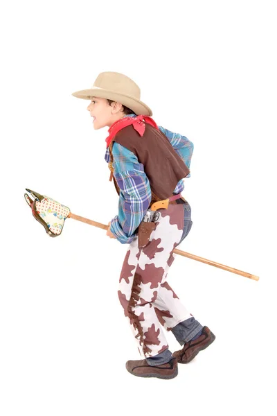 Lille Dreng Cowboy Kostume Isoleret Hvid Baggrund - Stock-foto