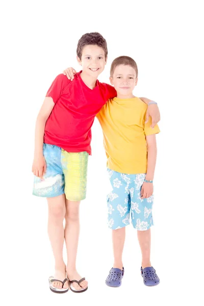 Little Kids Beach Clothes Isolated White Background — Stock Photo, Image