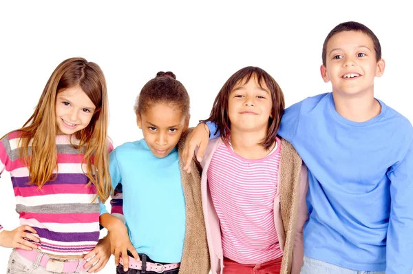 Petites Filles Garçon Isolé Sur Fond Blanc — Photo