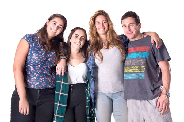Grupo Jóvenes Amigos Posando Sobre Fondo Blanco — Foto de Stock