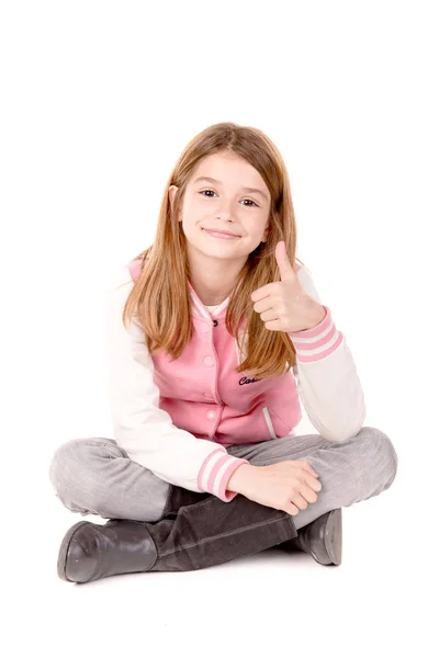 Little Blonde Girl Posing White Background — Stock Photo, Image