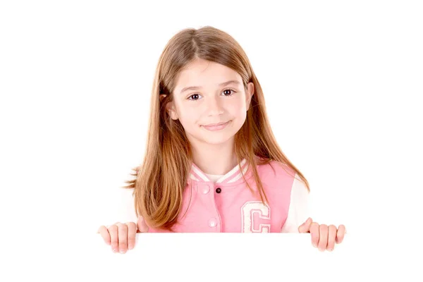 Kleines Blondes Mädchen Posiert Auf Weißem Hintergrund — Stockfoto