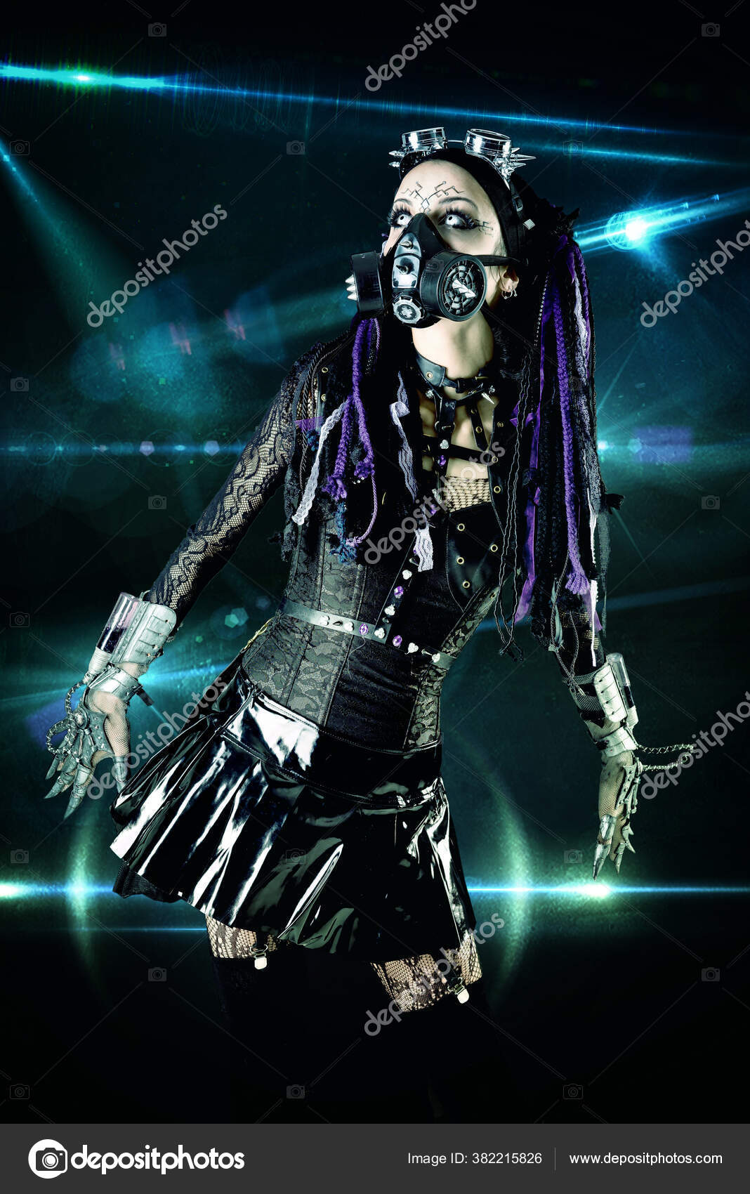 Cyber Goth Girl Isolated Dark Background — Stock Photo © verkoka