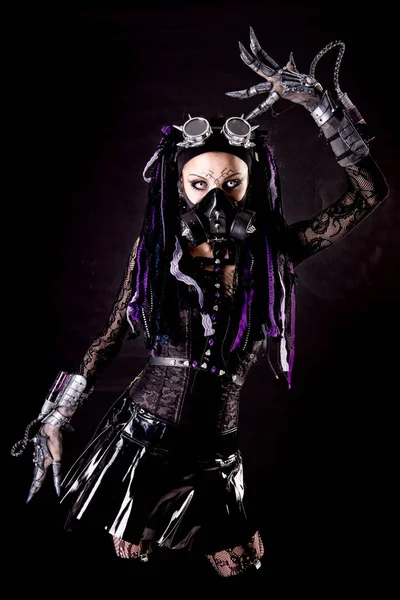 Cyber Goth Dziewczyna Odizolowany Ciemnym Tle — Zdjęcie stockowe