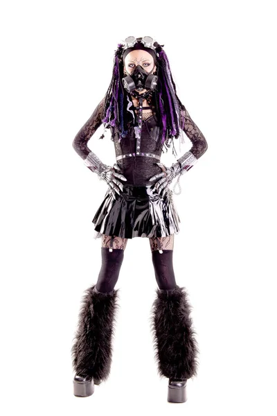 Cyber Goth Meisje Geïsoleerd Wit — Stockfoto