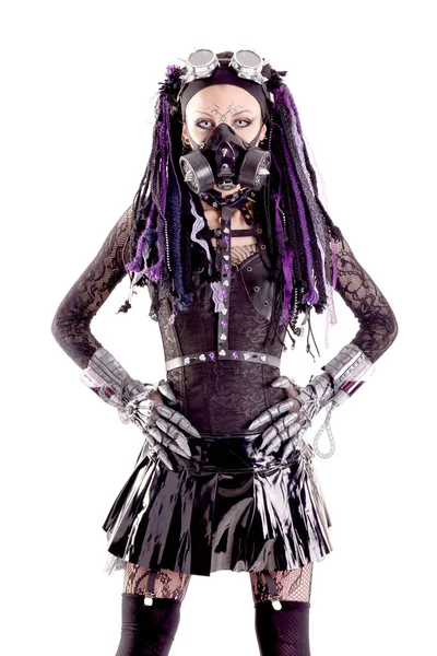 Cyber Goth Meisje Geïsoleerd Wit — Stockfoto