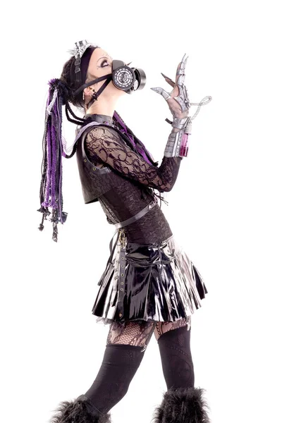 Cyber Goth Mädchen Isoliert Weiß — Stockfoto