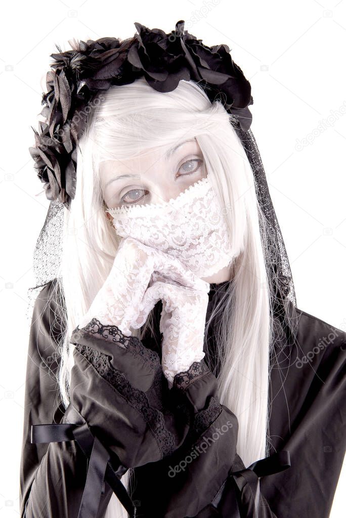 creepy human doll isolated in white