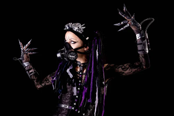 Cyber Goth Dziewczyna Odizolowany Ciemnym Tle — Zdjęcie stockowe