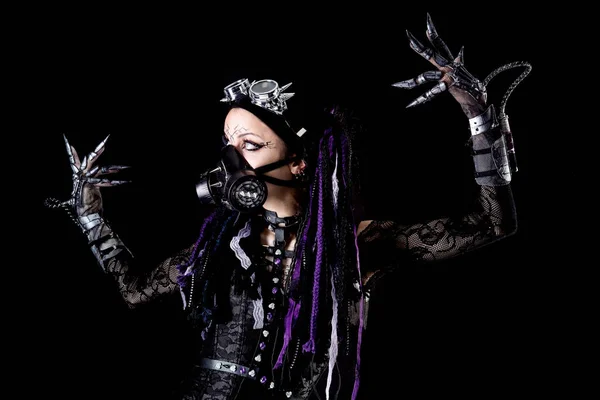 Cyber Goth Dziewczyna Odizolowany Ciemnym Tle — Zdjęcie stockowe