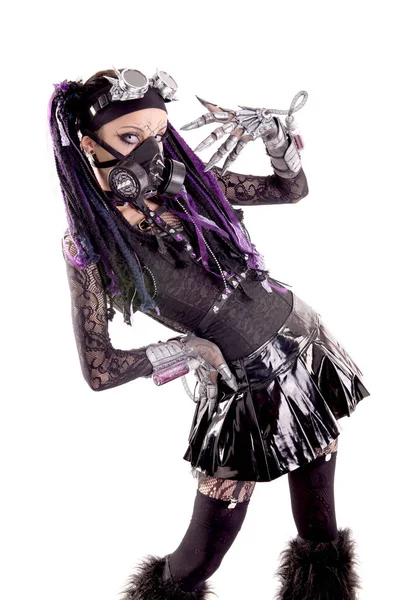 Cyber Goth Dívka Izolované Bílé — Stock fotografie