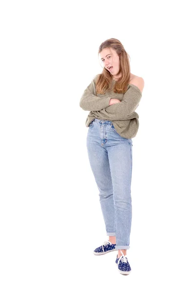 Menina Adolescente Isolado Fundo Branco — Fotografia de Stock