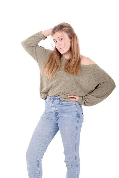 Adolescent Fille Isolé Dans Blanc Fond — Photo