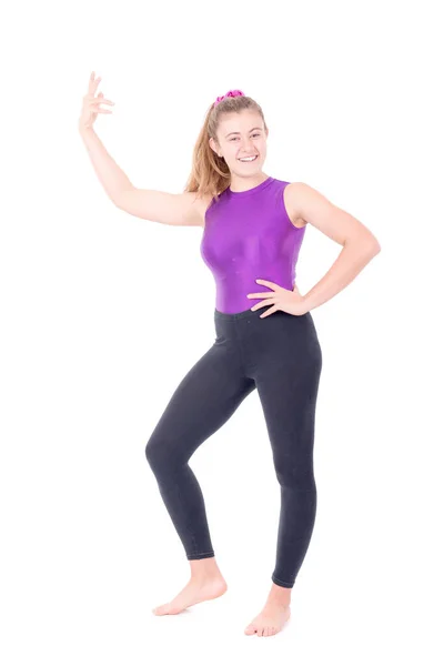 Young Gymnast Posing Isolated White — Stock Photo, Image