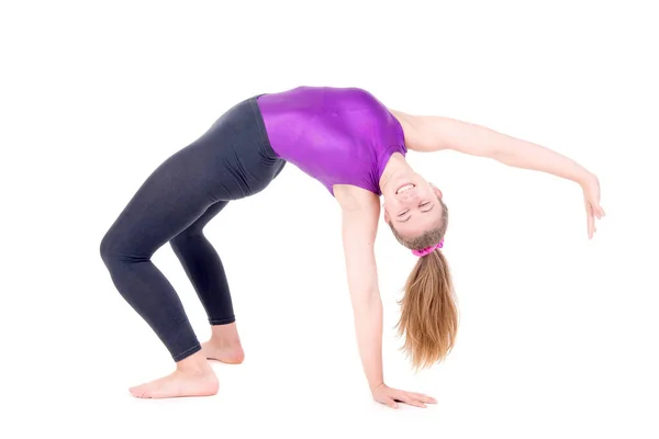 Mladá Gymnastka Pózuje Izolované Bílém — Stock fotografie