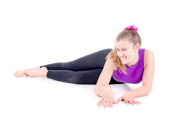 Jeune Gymnaste Posant Isolé Blanc — Photo