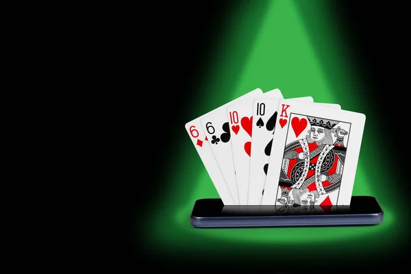smartphone with poker cards, card game Double Pair
