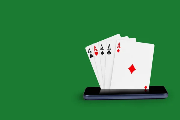 Smartphone Avec Cartes Poker Jeu Cartes Trio Photos De Stock Libres De Droits