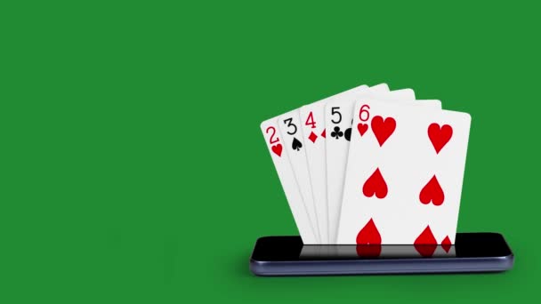 Smartphone Pokerových Kartami Karetní Hra Žebřík Klíčem Luma — Stock video