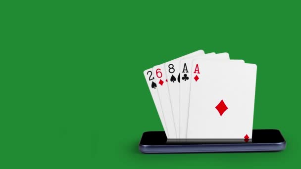 Smartphone Con Cartas Póquer Juego Cartas One Pair Cartas Póquer — Vídeo de stock