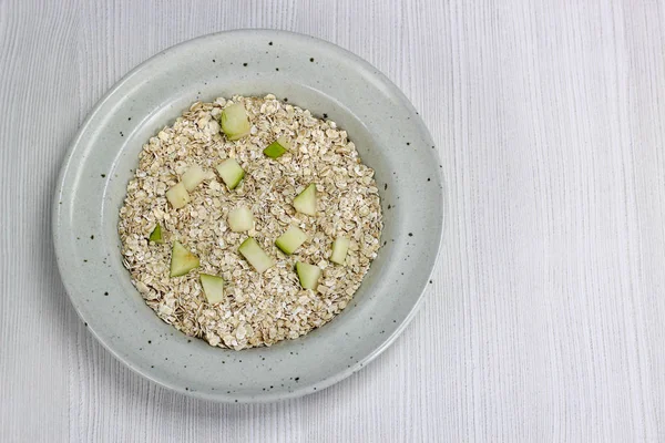 Prato Com Aveia Pedaços Maçã Pêra Alimentos Nutritivos Para Pequeno — Fotografia de Stock