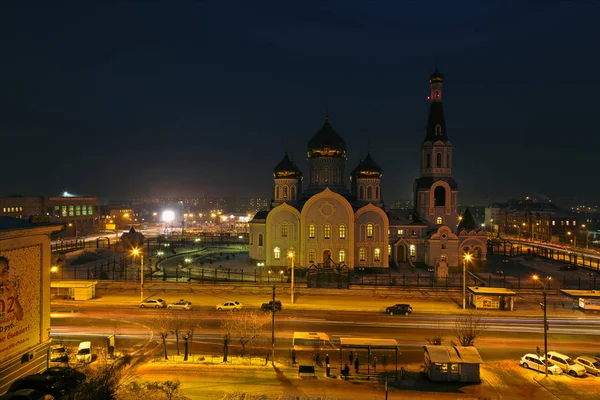 Foto Nocturna Iglesia Madre Dios Ciudad Chita Zabaikalsky Krai Rusia — Foto de Stock