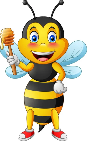 Lindo Dibujo Animado Abejas Con Miel Ilustración Vectorial — Vector de stock