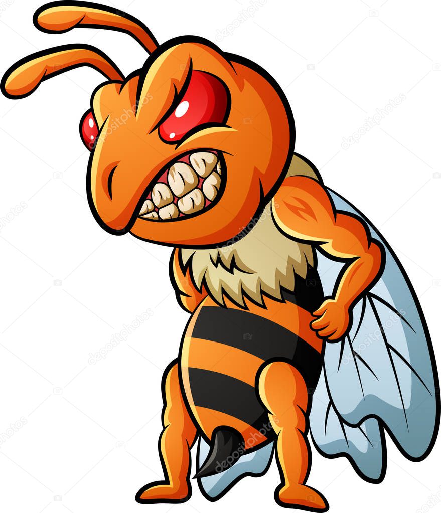Angry bee mascot. Vector illustration