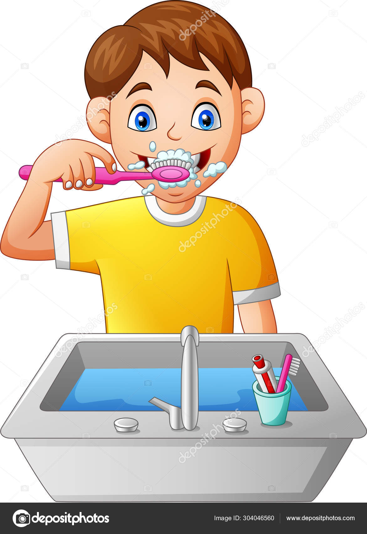 Tegnefilmgutt Pusser Tenner Vektorillustrasjon stockvektor ©  ruangdesign19.yahoo.com #304046560, image size:1171x1700