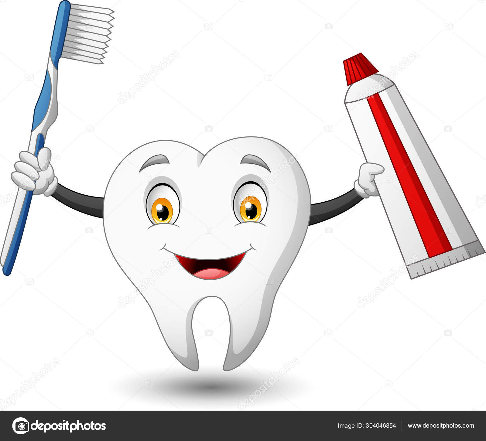 Funny Cartoon Tooth Toothbrush Toothpaste Vector Illustration Stock Vector  Image by © #304046854