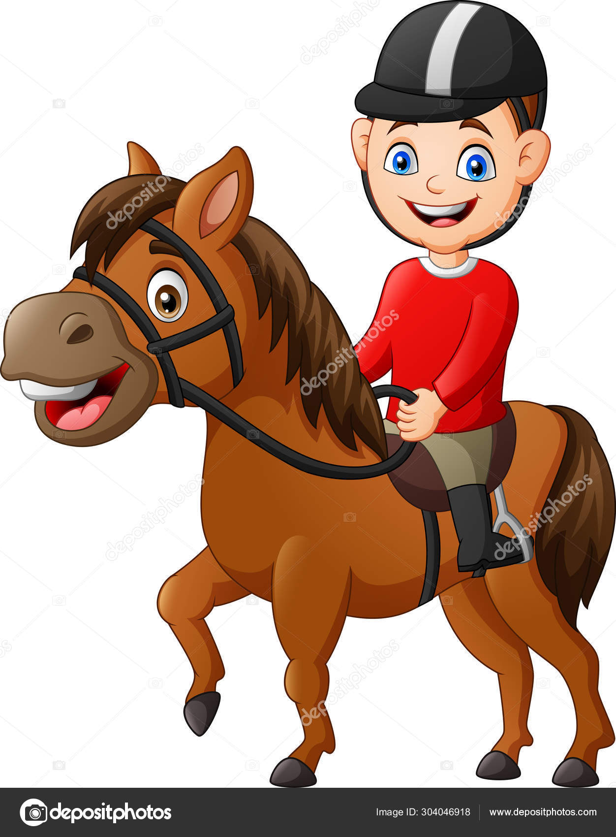 Cartoon Boy Riding Horse Vector Illustration Stock Vector Image by  © #304046918