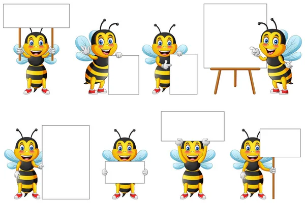 Cartoon Cute Zestaw Znaków Pszczoły Tablica Pisania Ilustracja Wektorowa — Wektor stockowy