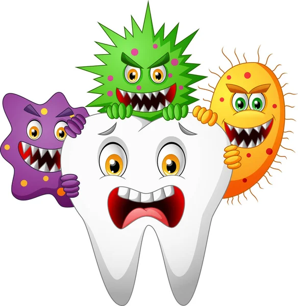 Cartoon Tooth Attacked Germ Vector Illustration — Stock Vector