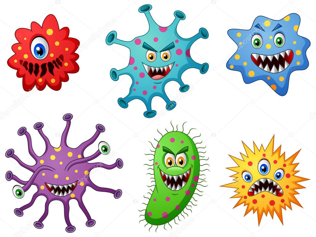 Set of cartoon germ and virus. vector illustration