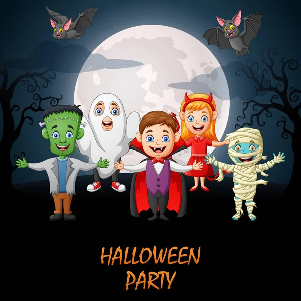 Halloween Party Cartoon Little Children Halloween Costume Vector Illustration — Stock Vector