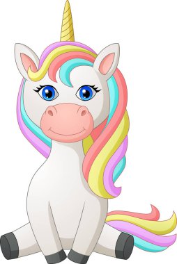 Sevimli çizgi tek boynuzlu at. Vektör çizim