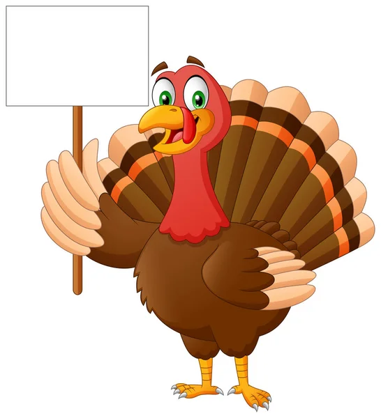 Cartoon Turkey Holding Blank Banner Vector Illustration — Stock Vector