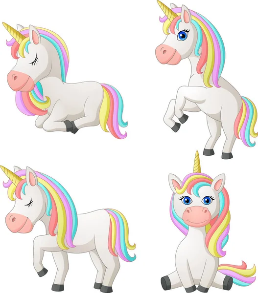 Set Desene Animate Unicorn Vector Illustration — Vector de stoc